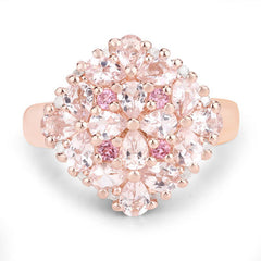 "2.36 Carat Genuine Morganite, Pink Tourmaline and White Diamond .925 Sterling Silver Ring
